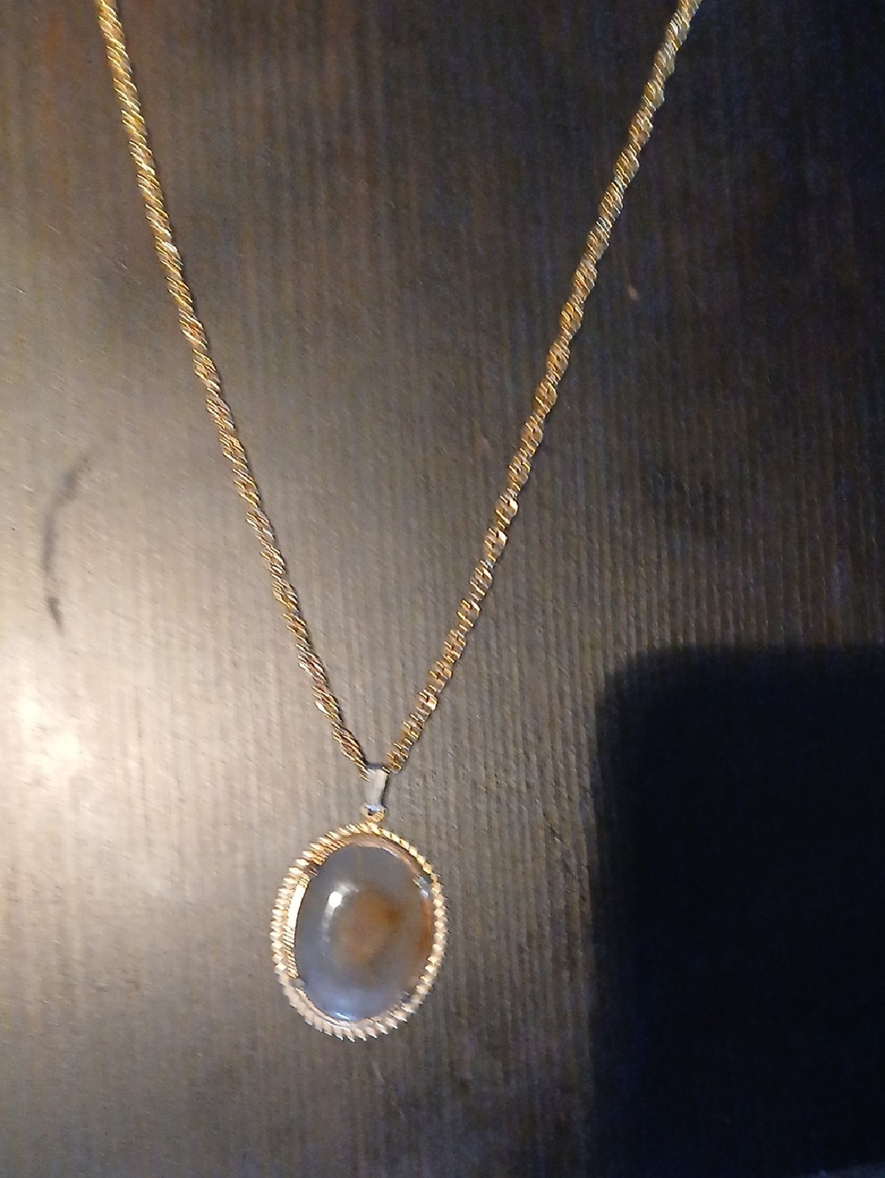 Gold-Tone Oval Pendant Necklace with Neutral Stone